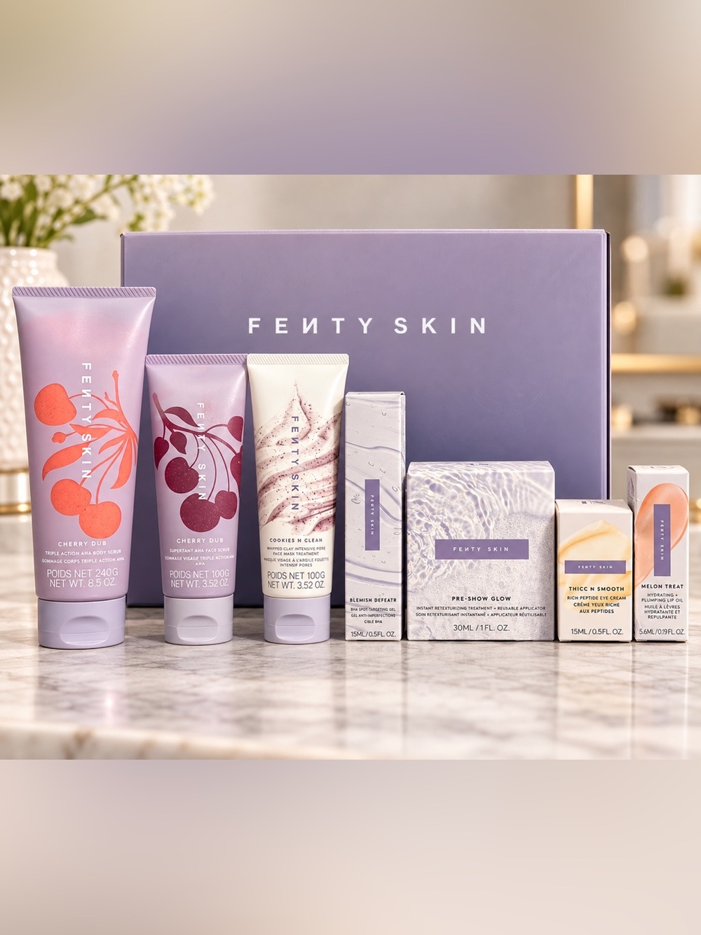 Fenty Skin 7-Piece Skincare Bundle Cherry Dub Cookies N Clean Lip Oil NEW